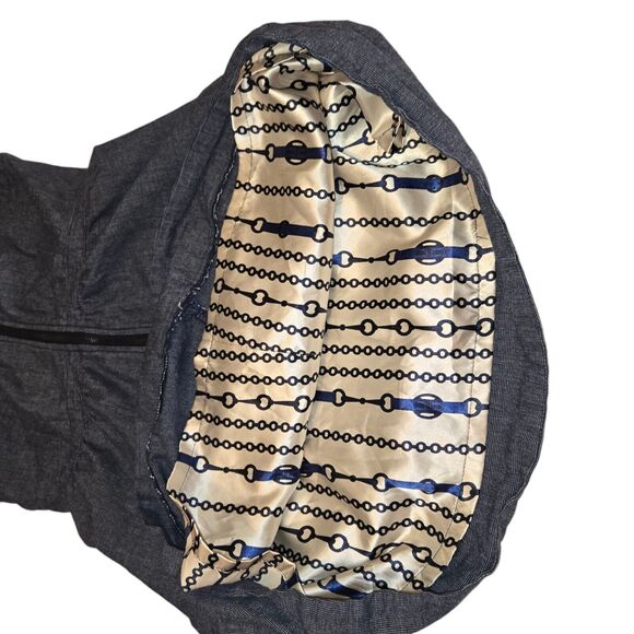 Tulle Brand Womens Small Dress Denim Mini Pockets Belt Pattern Lining Classy - Picture 9 of 16